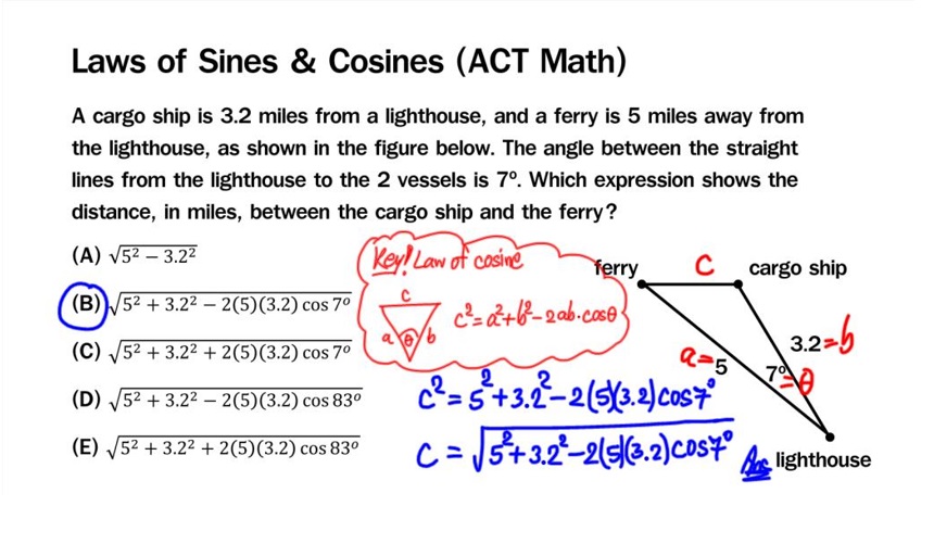 solution laws of sines & cosines act math - ignite by OnDemand