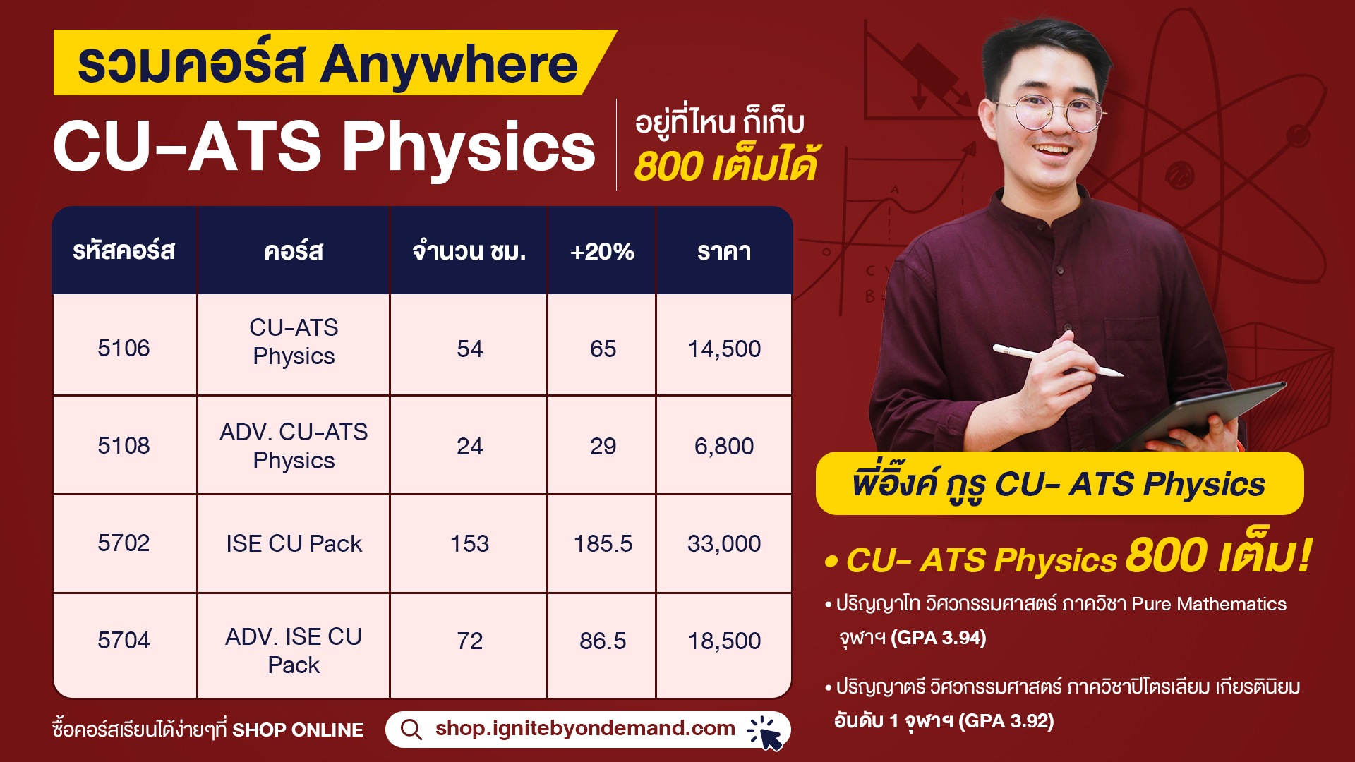คอร์สเรียน CU-ATS Physics ออนไลน์ - Anywhere - ignite by OnDemand - Bigcover