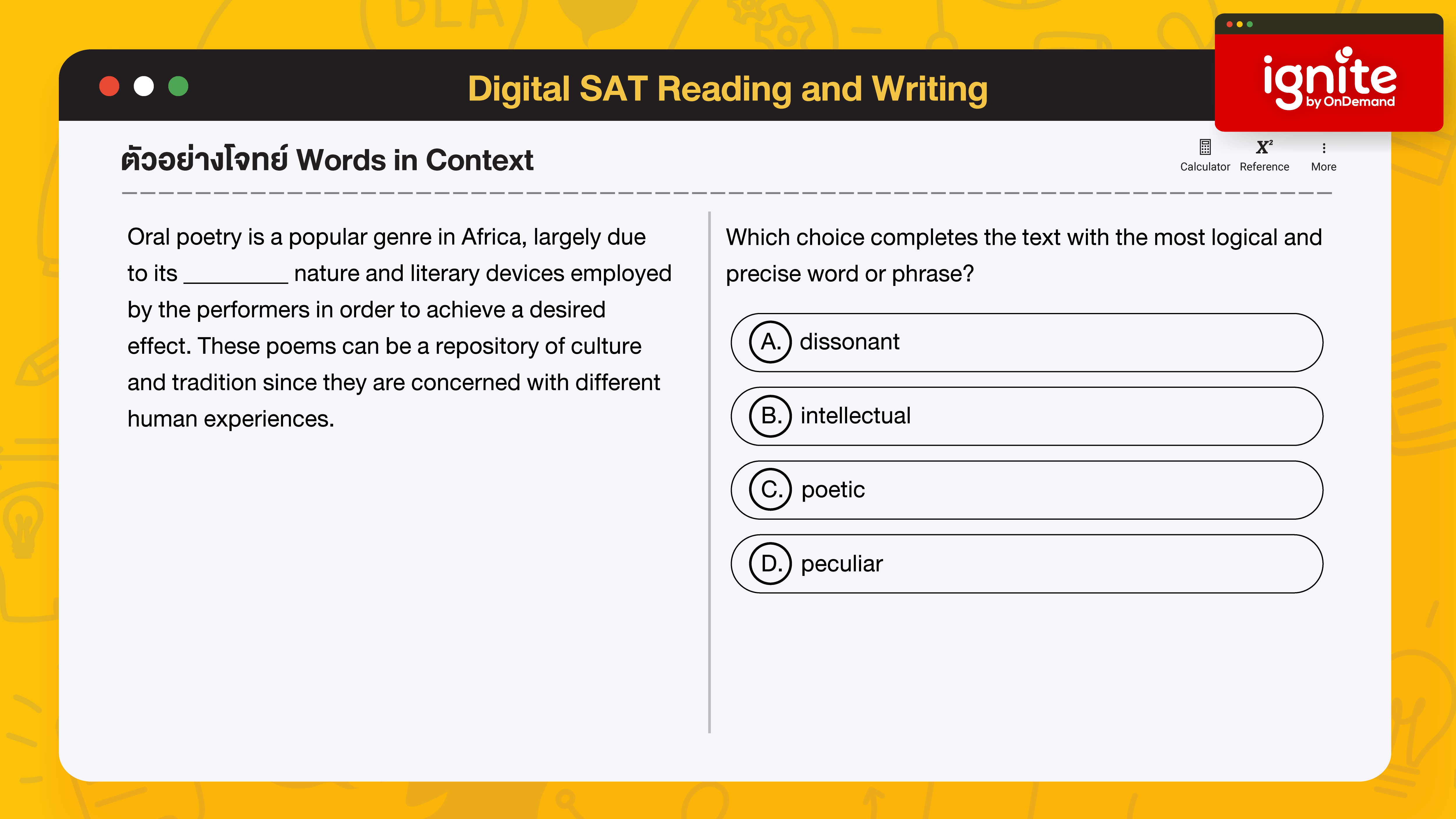 ตัวอย่างโจทย์ Word in Context - Digital SAT Reading and Wrting 2023 - ignite by OnDemand