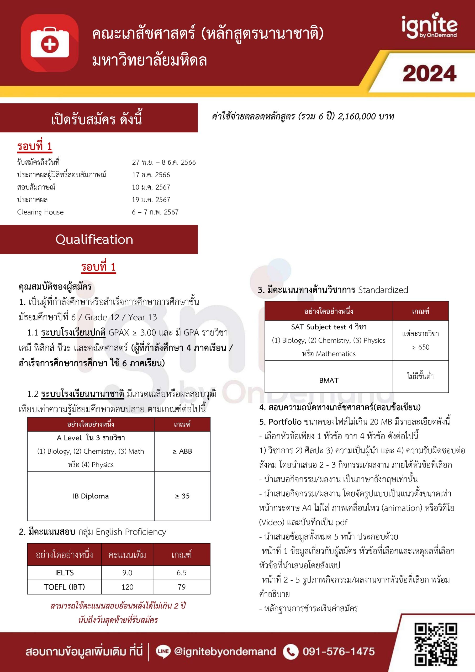 Requirement เภสัชอินเตอร์ มหิดล รอบ 1 TCAS67 - ignite by ondemand
