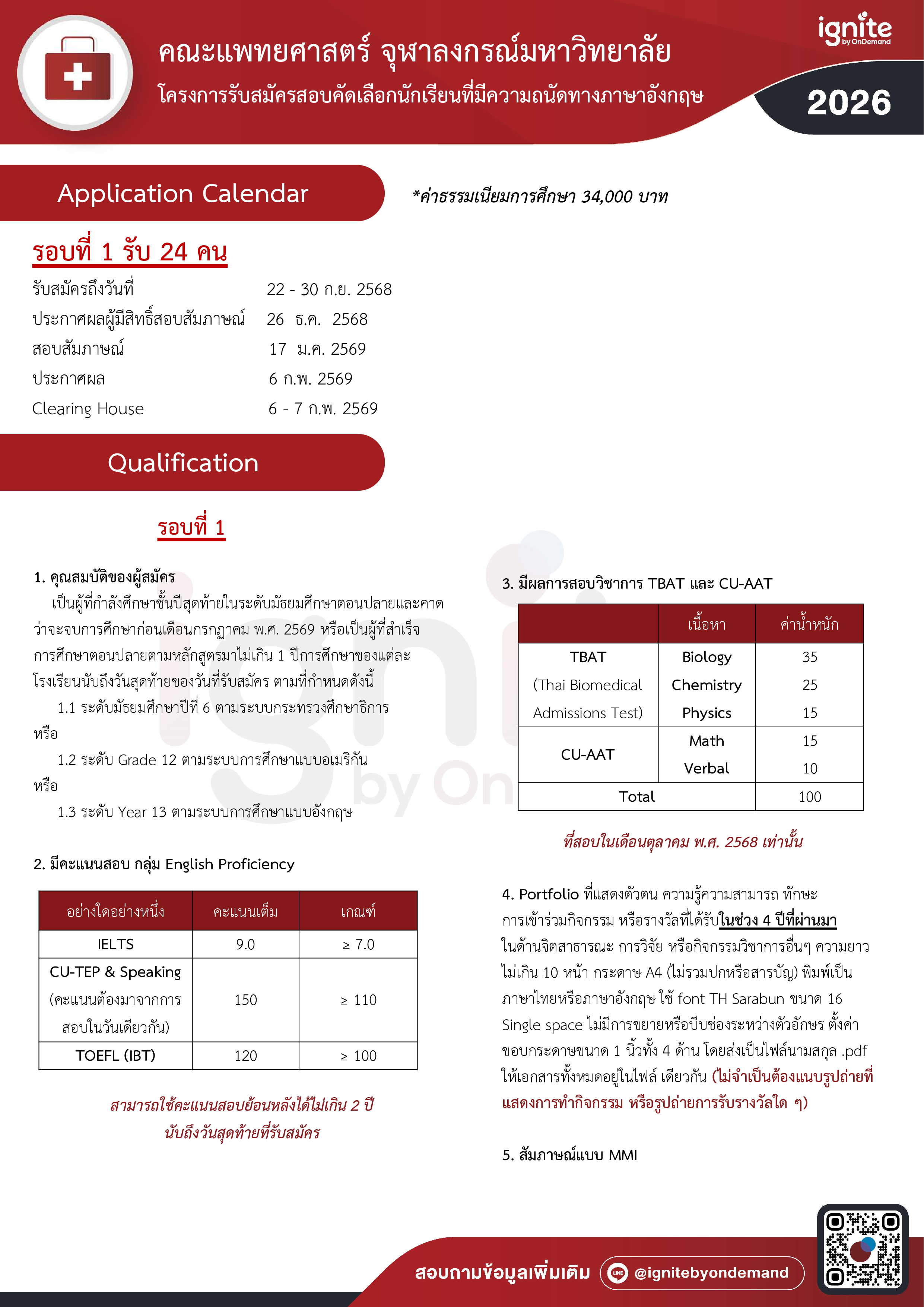 Requirements คณะแพทยศาสตร์ จุฬาลงกรณ์มหาวิทยาลัย