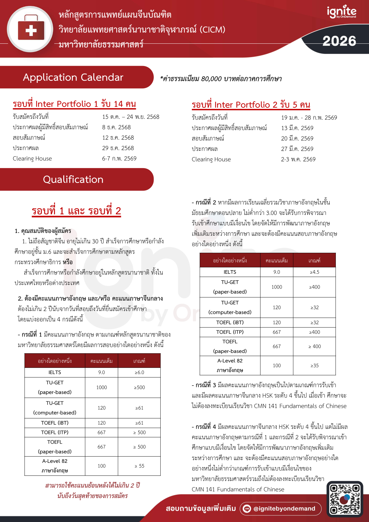 การรับสมัครบุคคลเพื่อสอบคัดเลือกเข้าศึกษา หลักสูตรการแพทย์แผนจีนบัณฑิต (หลักสูตรนานาชาติ) วิทยาลัยแพทยศาสตร์นานาชาติจุฬาภรณ์ ประจำปีการศึกษา 2569