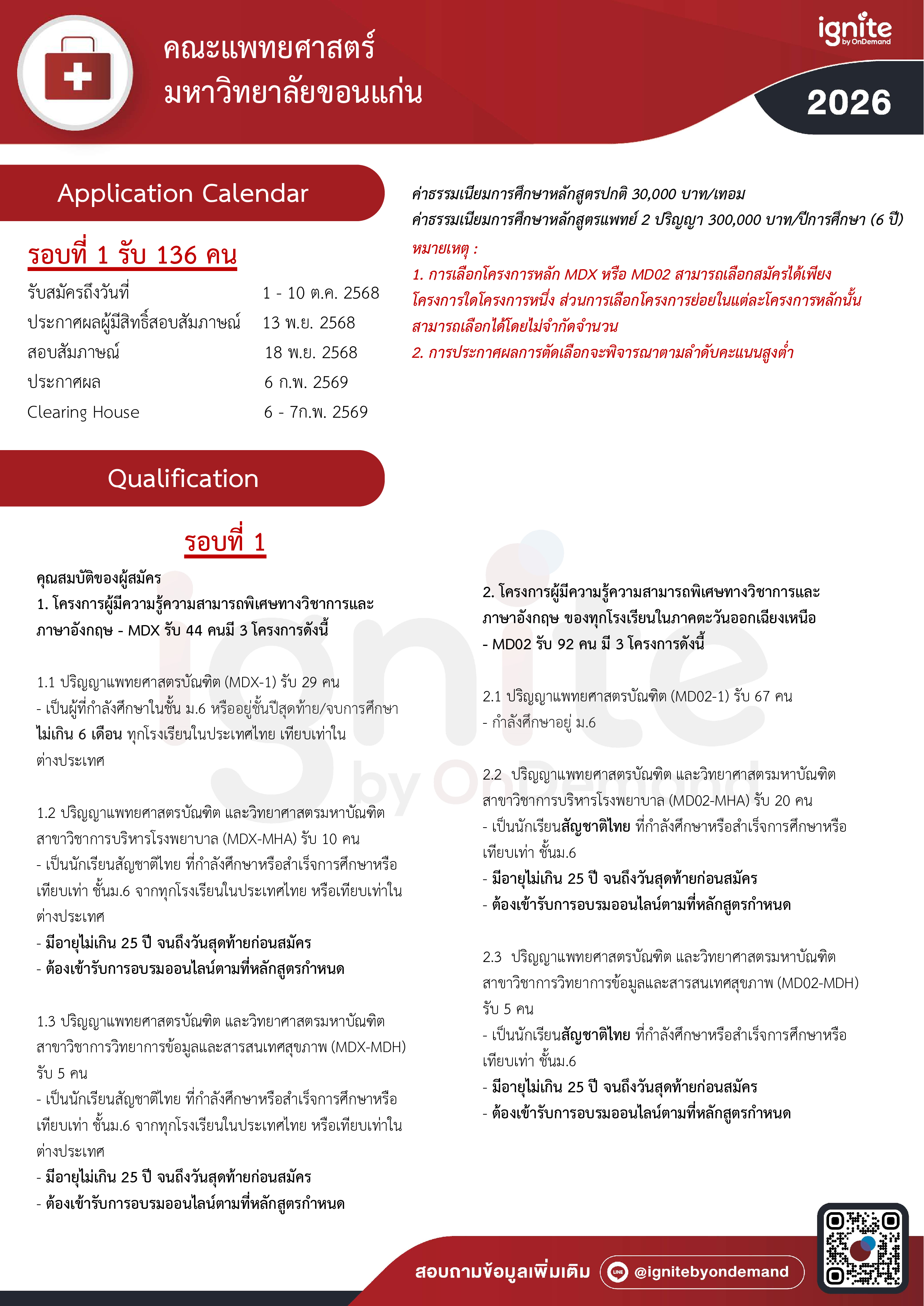 Requirements คณะแพทยศาสตร์ มหาวิทยาลัยขอนแก่น TCAS69 รอบ 1