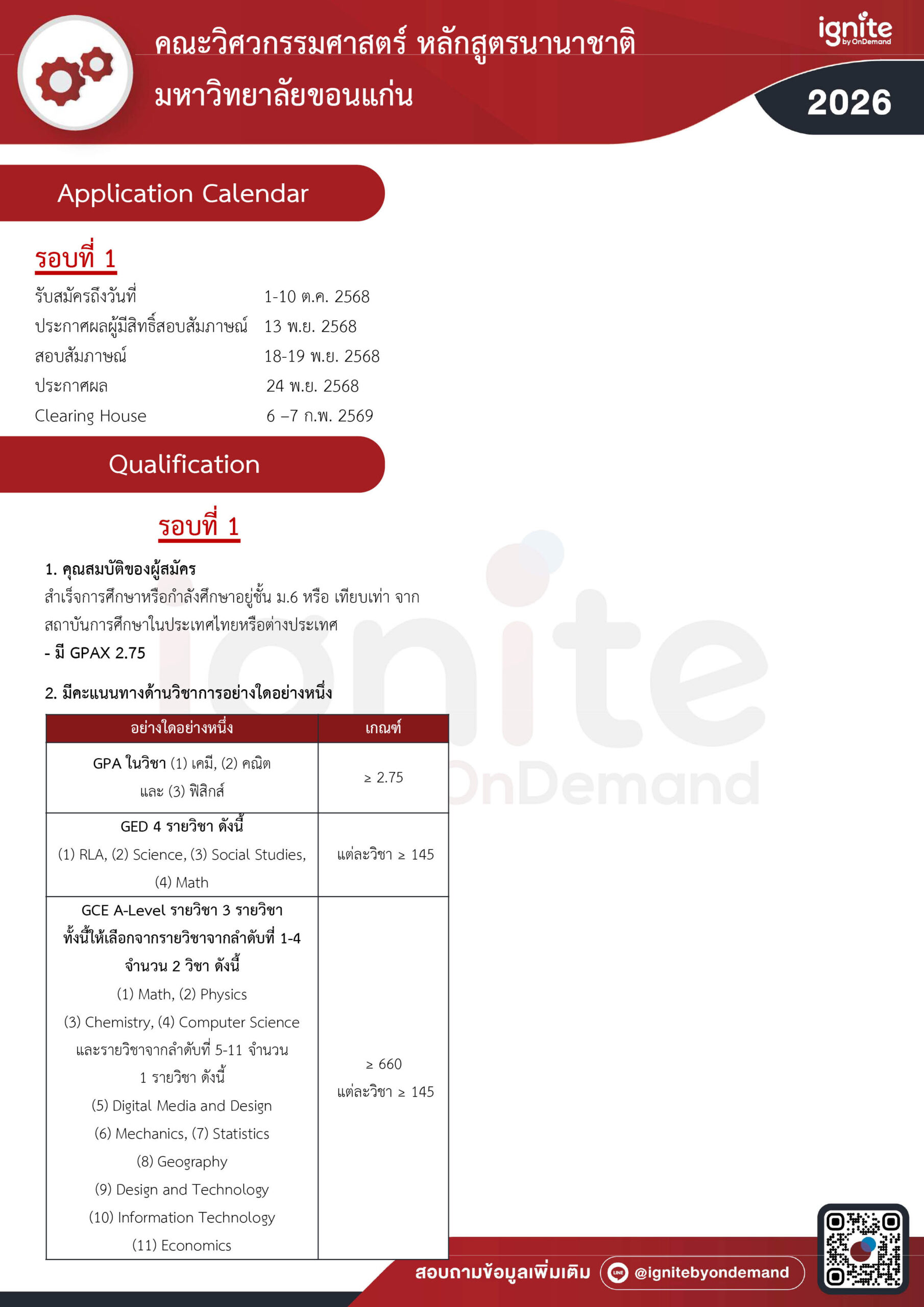 Requirement คณะวิศวกรรมศาสตร์ หลักสูตรนานาชาติ มหาวิทยาลัยขอนแก่น