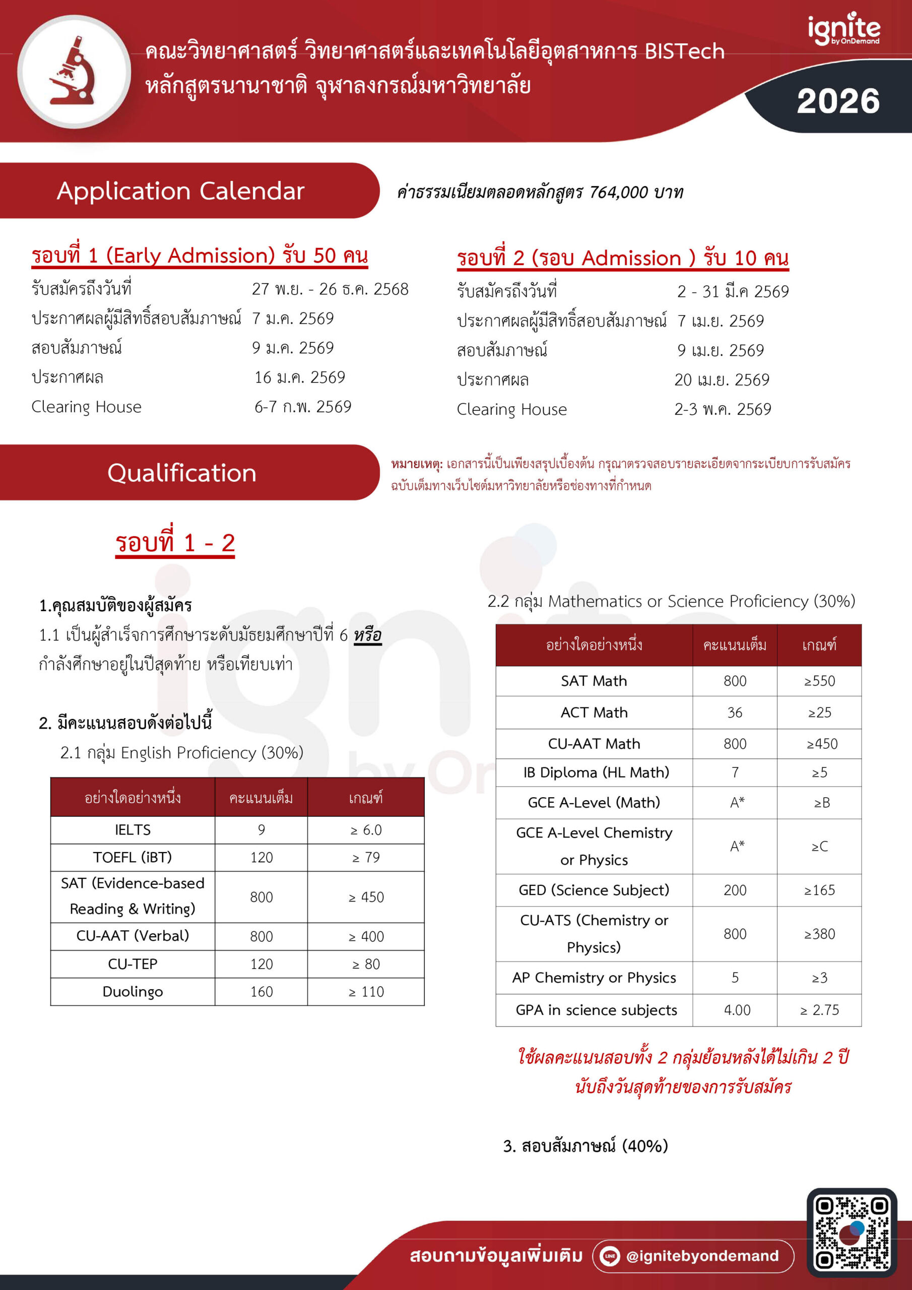 Requirement สาขาวิทยาศาสตร์และเทคโนโลยีอุตสาหการ BISTech หลักสูตรนานาชาติ คณะวิทยาศาสตร์ จุฬาลงกรณ์มหาวิทยาลัย