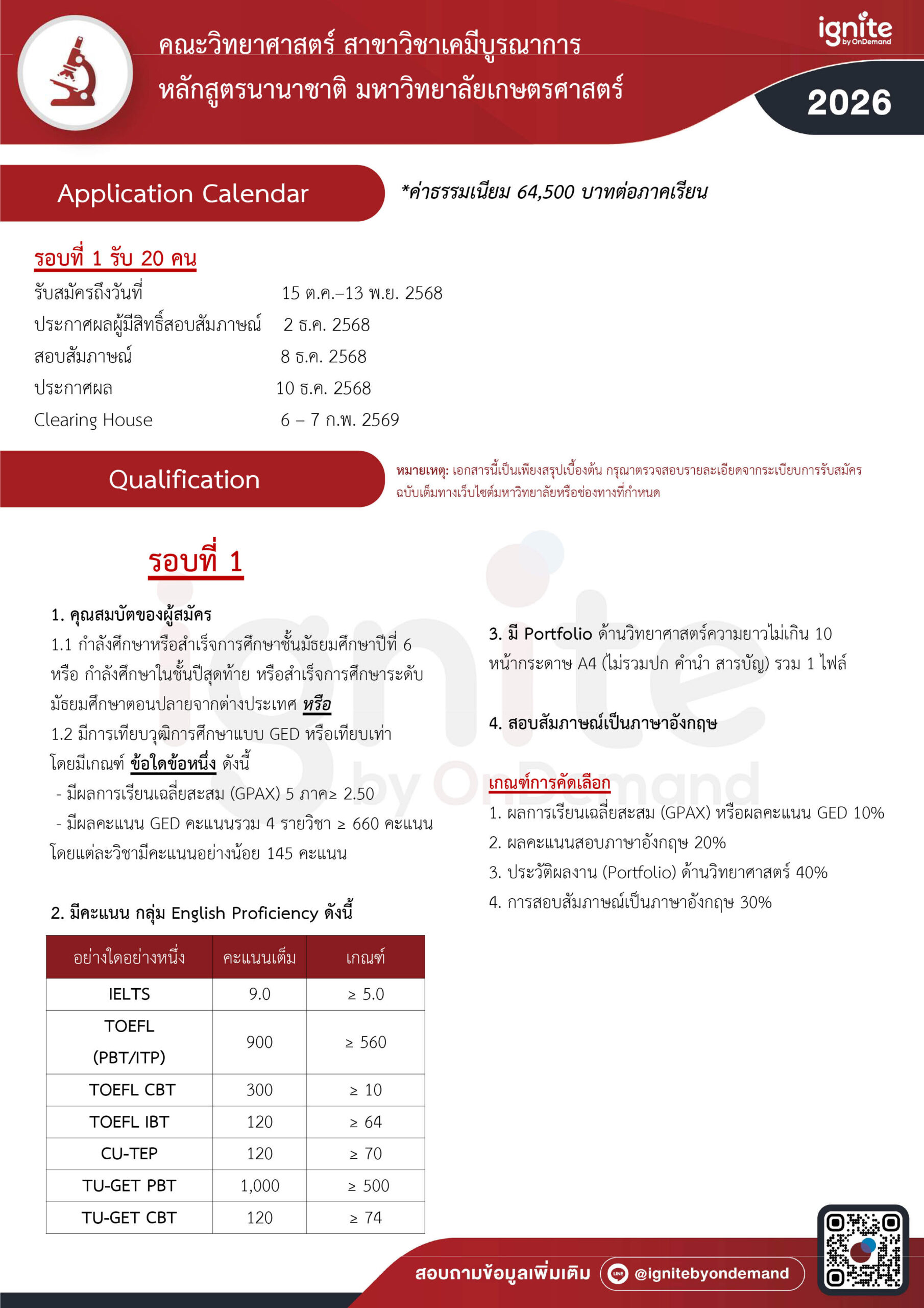 Requirement สาขาวิชาเคมีบูรณาการ หลักสูตรนานาชาติ คณะวิทยาศาสตร์ มหาวิทยาลัยเกษตรศาสตร์